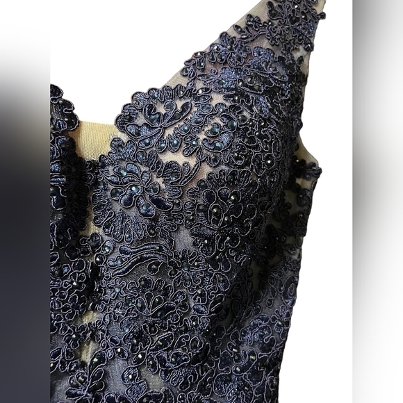 Nwt Prom Sherri Hill Lace Plunging bodice low back Blue Cocktail Dress Gown 2 - Picture 4 of 16